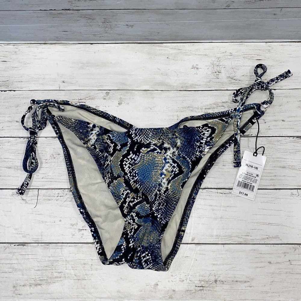 Snakeskin Bikini Bottom X Large‎ Blue Shade & Shore Swim NEW Target Side Ties XL
